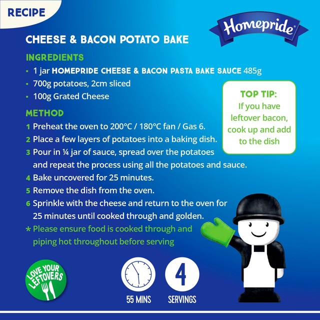 Homepride cheese and bacon pasta bake sauce 485g, UK version