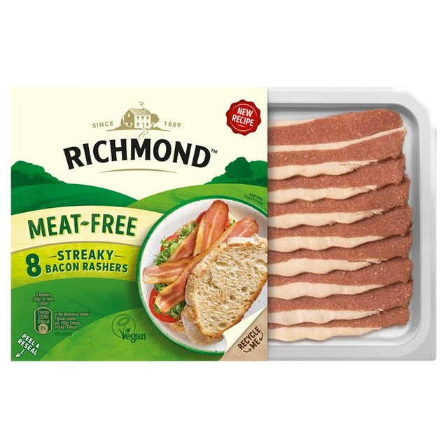 Richmond vegan streaky bacon rashers 120g, imported from the UK