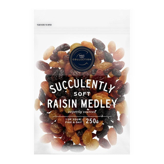 M&S soft raisin medley 250g, imported from the UK