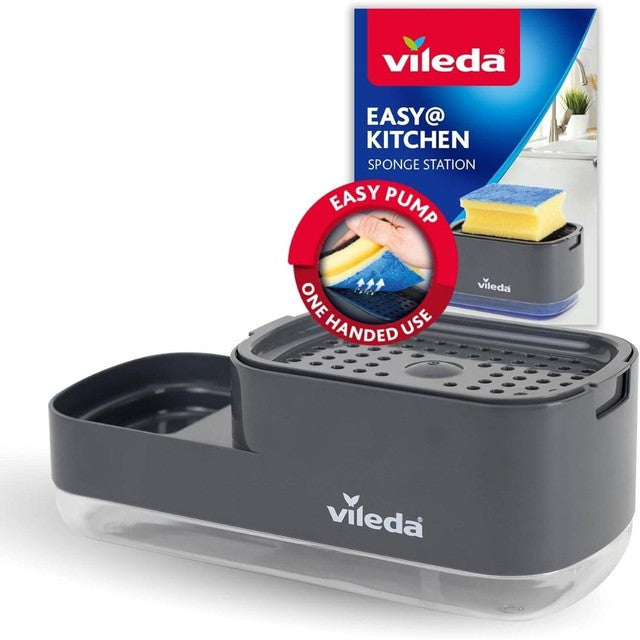Vileda Sinkside Dispenser Grey soap dispenser with sponge holder (British brand)