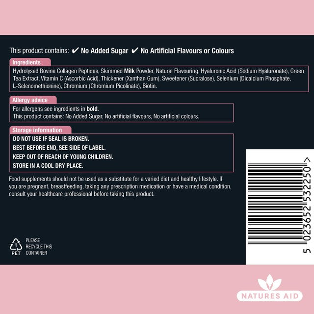 Natures Aid Collagen Vanilla Shake 225g, imported from the UK