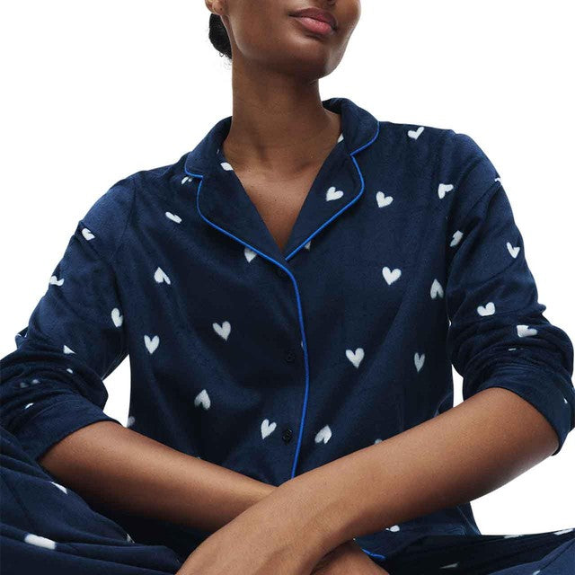M&S Fleece Pyjama Set Navy Herz-Print XXL - Britisches Produkt