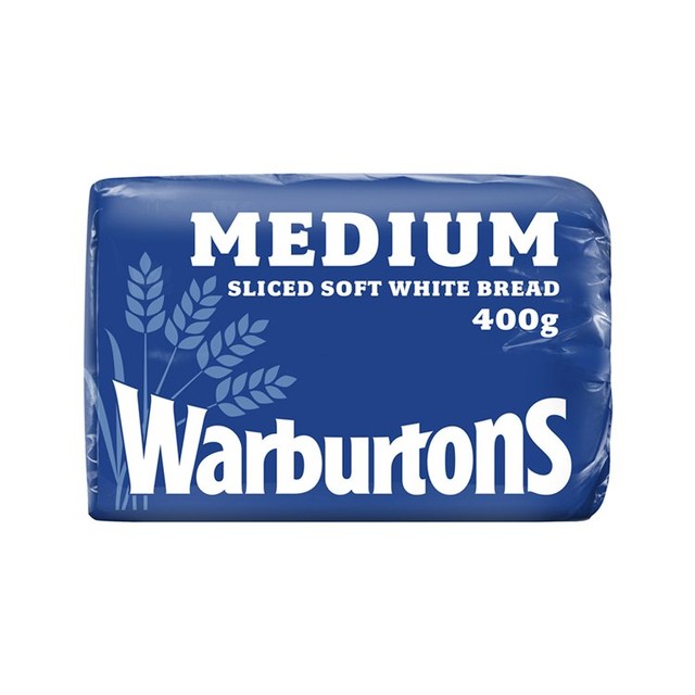 Warburtons white sliced medium bread loaf 400g (British brand)