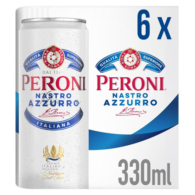 Peroni lager beer in 6x330ml cans, imported from the UK