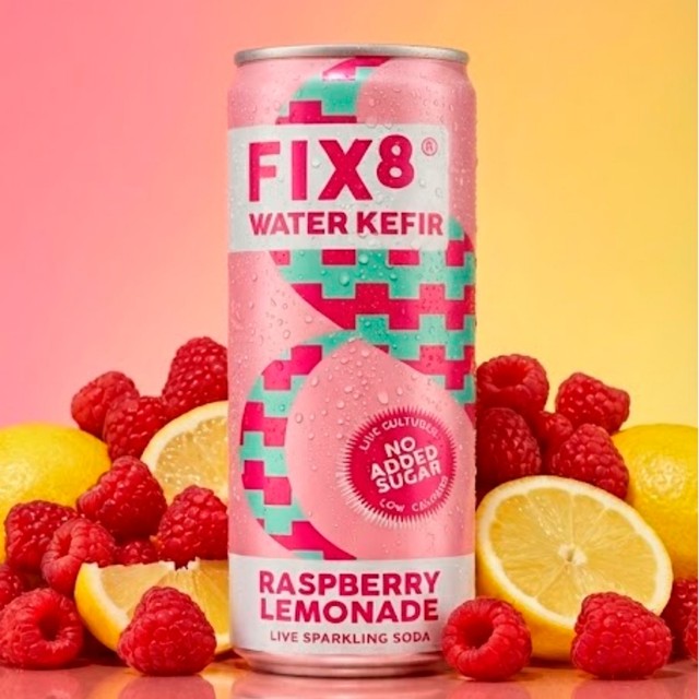 Fix8 water kefir raspberry lemonade, UK version