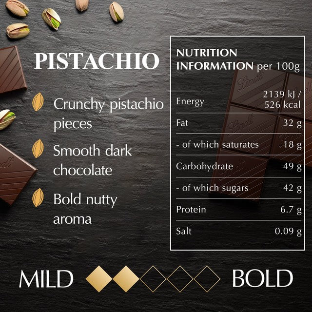 Lindt Excellence pistachio dark chocolate bar 100g, UK version
