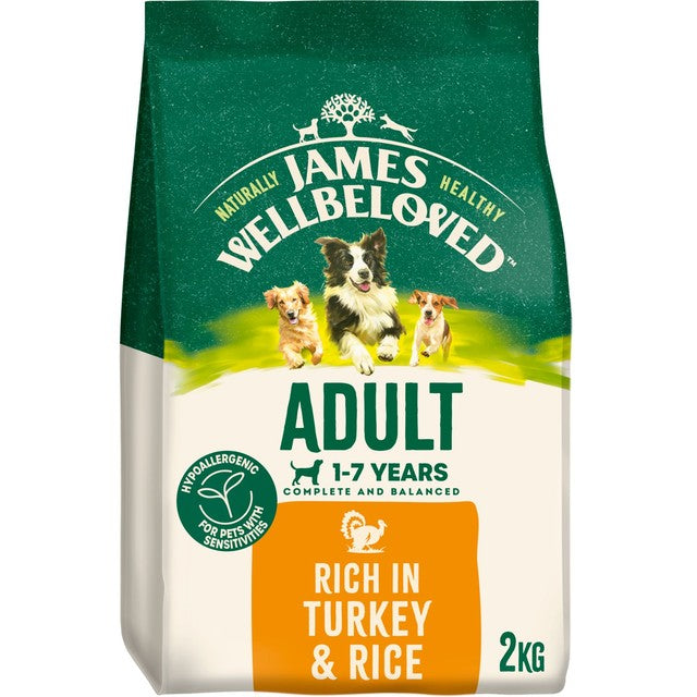 James Wellbeloved dry dog food Turkey Rice 2kg, imported from the UK