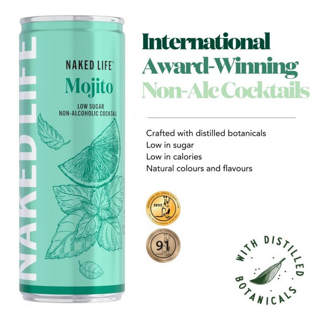 Naked Life Mojito Spritz non-alcoholic cocktail 4 x 250ml, imported from the UK