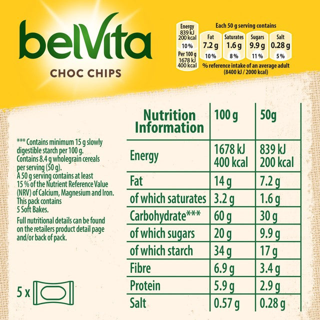 Belvita Choc Chips Soft Bakes breakfast biscuits 5 pack - British product