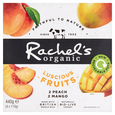M&S Rachel's Organic Luscious Fruits Peach & Mango Bio Live Yogurt 4 x 110g- اشترِ عبر الإنترنت من McGrocer