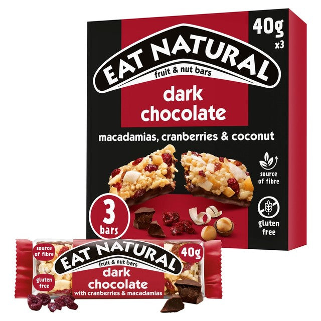 Eat Natural dark chocolate cranberries macadamias snack bar 3x40g - British product