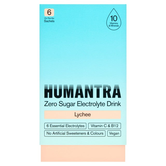 Humantra Lychee Electrolyte Powder box, imported from the UK