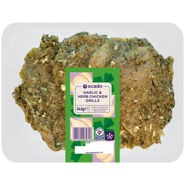 Ocado garlic and herb chicken breast escalopes 343g, imported from the UK
