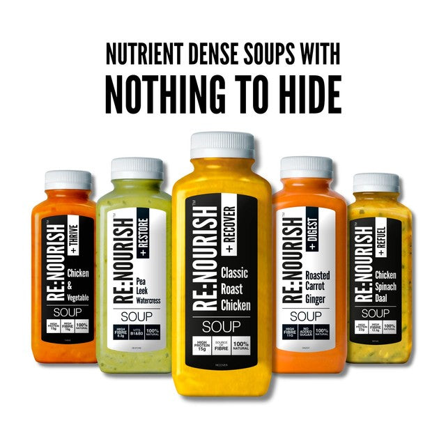 Re Nourish Roasted Carrot and Ginger Soup 500g, imported from the UK