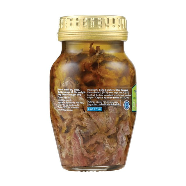 Fish4Ever anchovy pieces in organic extra virgin olive oil, imported from the UK