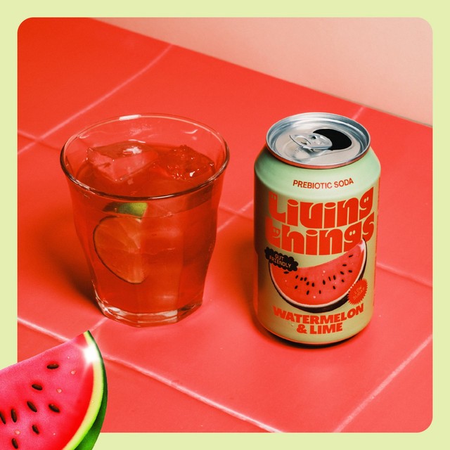 Living Things Watermelon & Lime Biotic Soda 4 x 330ml, UK version