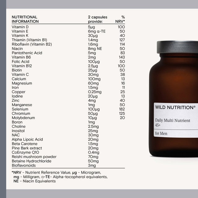 Wild Nutrition Men's Daily Multi 45+ multivitamin supplement 60 capsules (British brand)