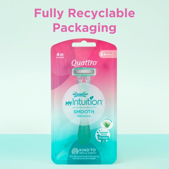 Wilkinson Sword myIntuition Smooth Sensitive Quattro disposable razors 3 per pack (British brand)