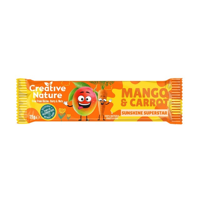 Creative Nature Mango & Carrot snack bars 4 x 25g, imported from the UK
