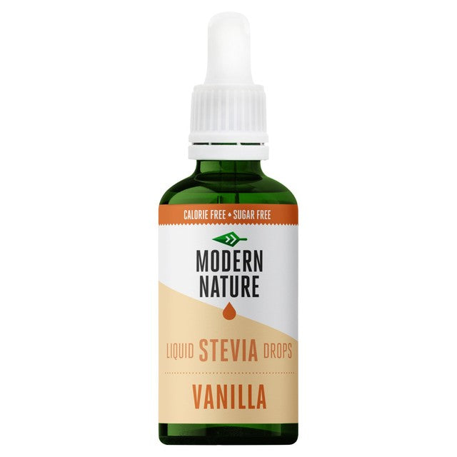 Modern Nature Vanilla Stevia Drops Liquid Sweetener 50ml, imported from the UK