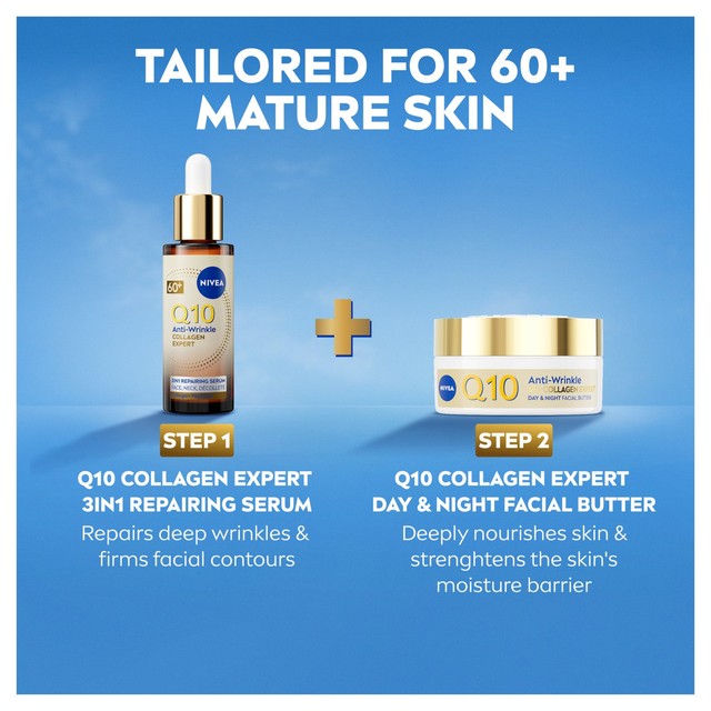 NIVEA Q10 60+ Collagen Expert serum glass bottle (British brand)