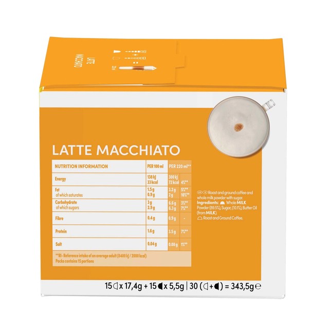 Nescafe Dolce Gusto Latte Macchiato powder blend, imported from the UK