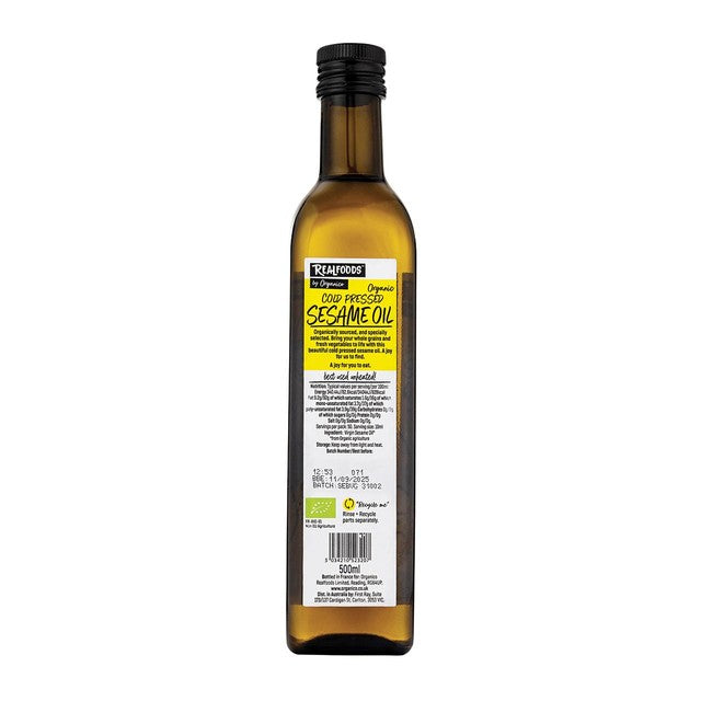 Realfoods organic virgin sesame oil 500ml, imported from the UK