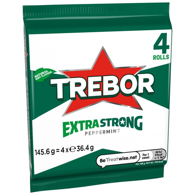 Trebor extra strong peppermint mint rolls 4 x 41.3g (British brand)