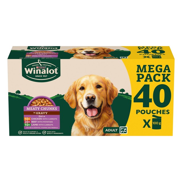 Winalot Meaty Chunks Mixed in Gravy wet dog food 40 x 100g (British brand)