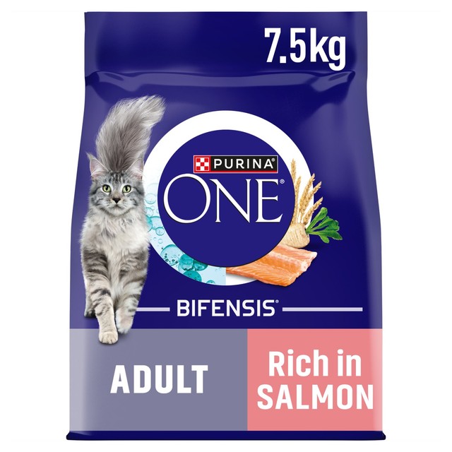Purina One Salmon dry cat food, imported from the UK