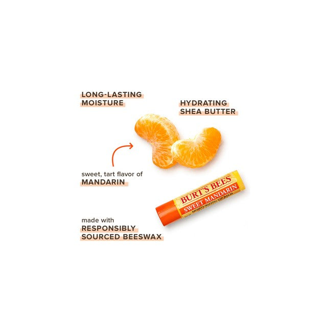 Burt's Bees lip balm multipack with Beeswax, Cucumber Mint, Watermelon, Sweet Mandarin flavours 4 x 4.25g - British product