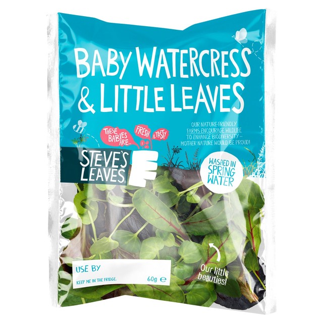 Steve's Leaves baby watercress and little leaves salad mix 60g (British brand)