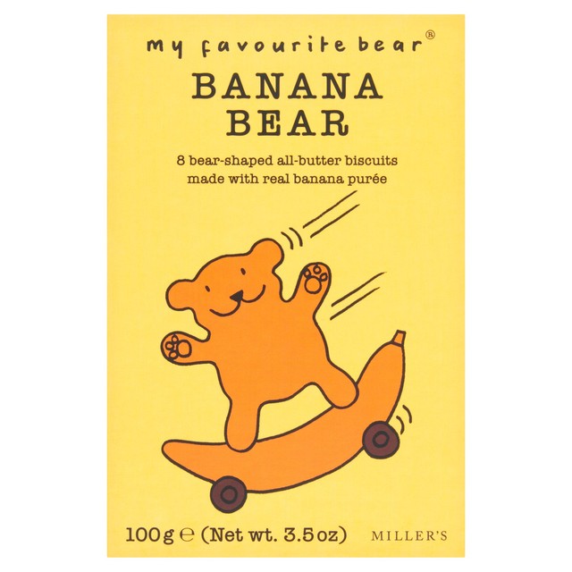MILLER'S bear-shaped biscuits with real banana 100g, imported from the UK