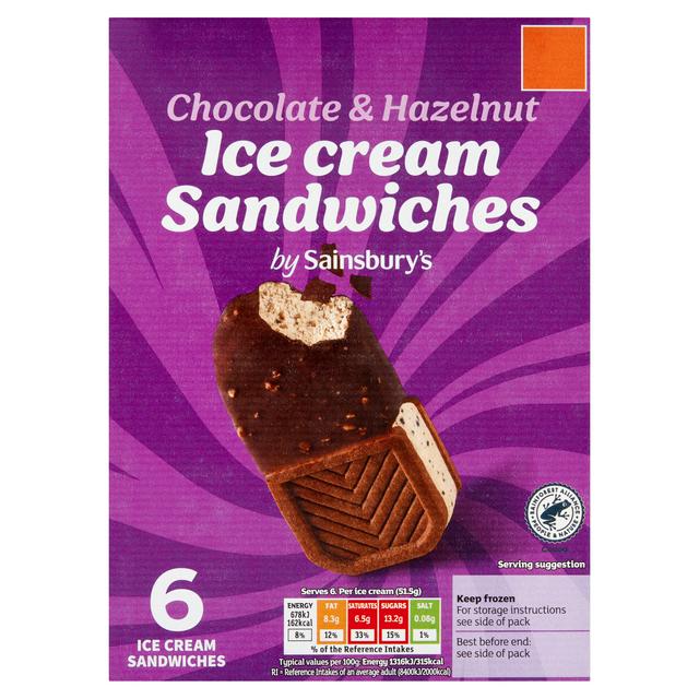 Sainsburys Chocolate Hazelnut Ice Cream Sandwiches 309g
