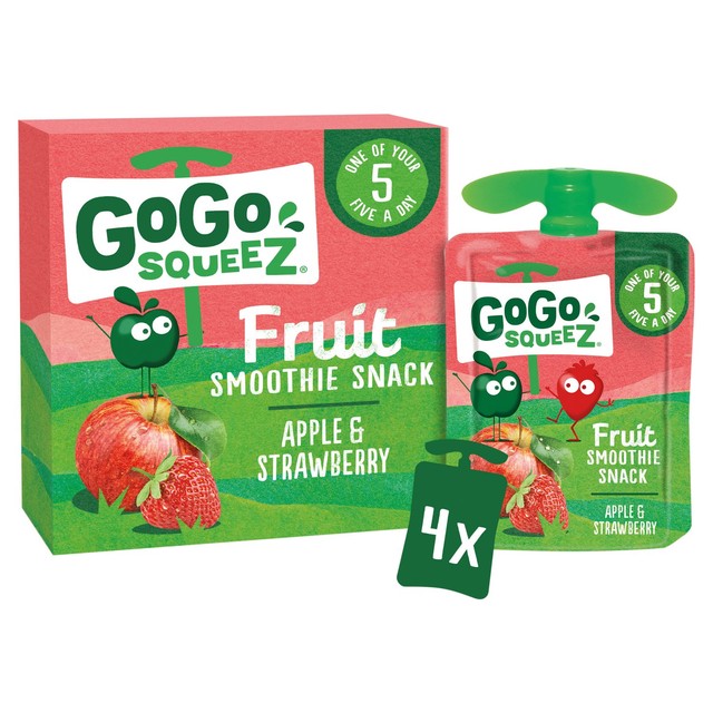 GoGo squeeZ apple strawberry fruit smoothie snack 4 x 90g, UK version