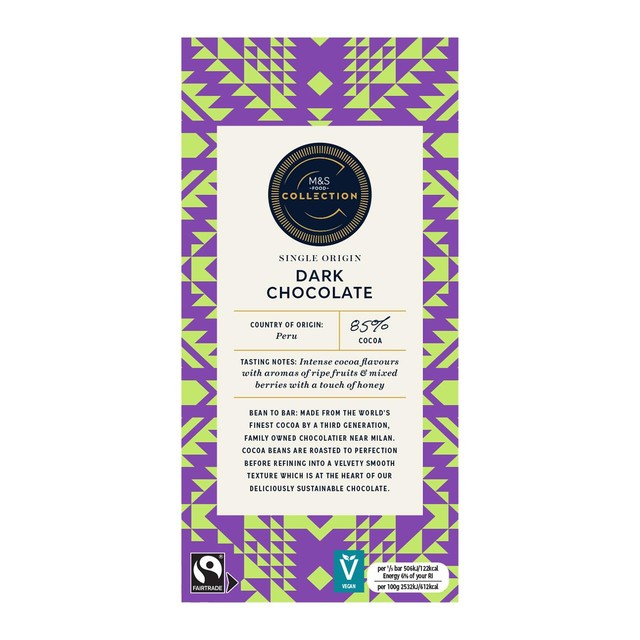 M&S 85% Peruvian dark chocolate 100g, imported from the UK