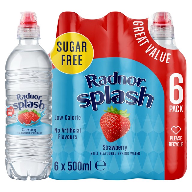 Radnor Splash Strawberry Flavoured Spring Water 6 x 500ml, imported from the UK