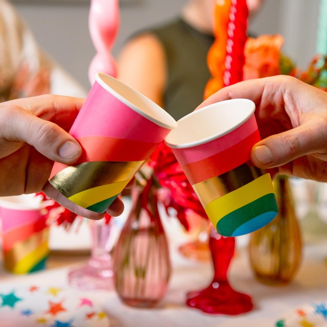 Talking Tables Rainbow paper party cups 8 pack, imported from the UK
