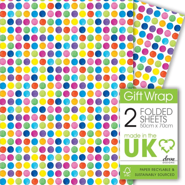 Deva Designs painted dots gift wrap paper 2 sheets (50cm x 70cm), imported from the UK
