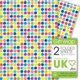 Deva Designs painted dots gift wrap paper 2 sheets (50cm x 70cm), imported from the UK