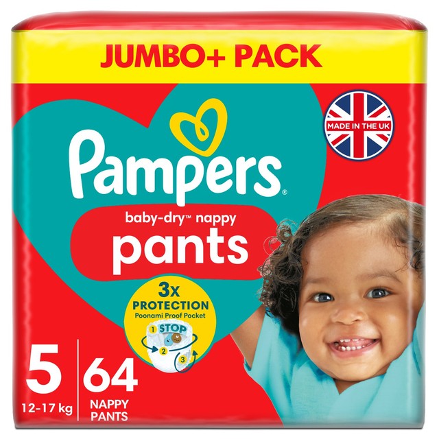 Pampers Baby-Dry nappy pants size 5 jumbo pack, imported from the UK