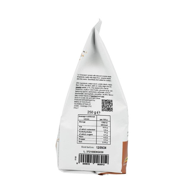 Le Veneziane gluten-free sesame and chia grissini breadsticks 250g, UK version