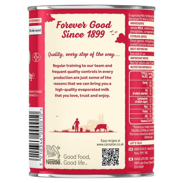 Carnation evaporated milk tin 410g - British product