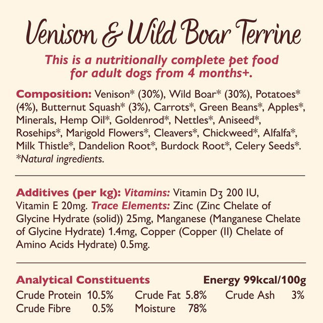 Lily's Kitchen venison terrine for dogs (British brand)