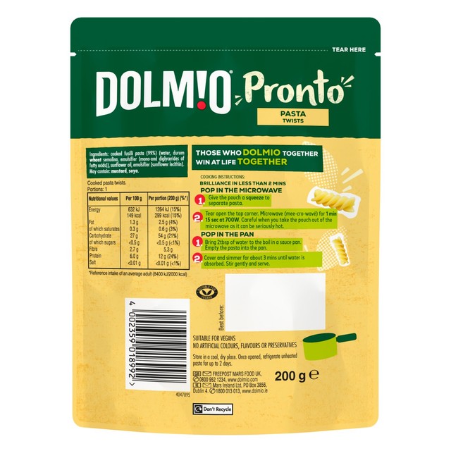 Dolmio Fusilli Twists Microwave Pasta Meal 200g - British product