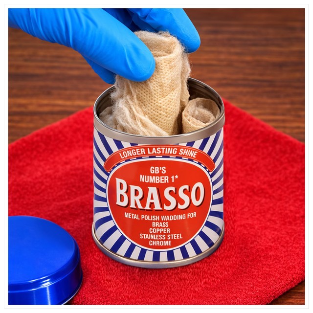 Brasso metal polish wadding for brass copper stainless steel, imported from UK