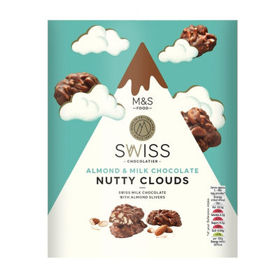 M&S M&S Swiss Almond & Milk Chocolate Nutty Clouds Chocolate Snack 140g- Buy online at McGrocer