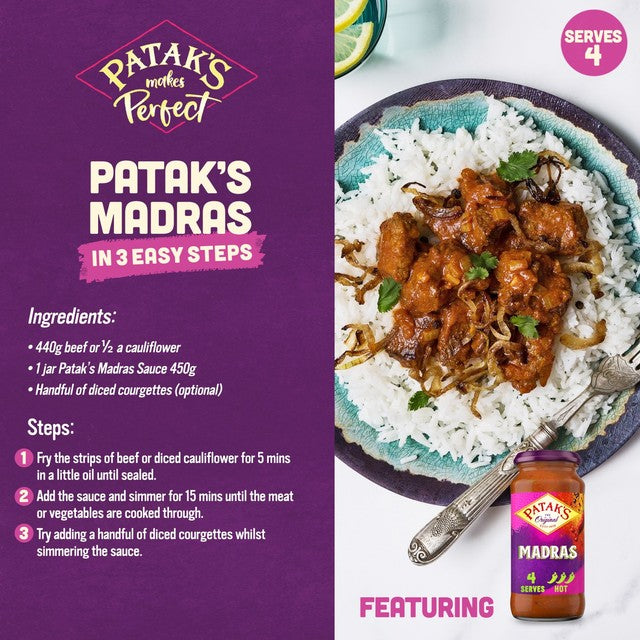 Patak's Madras curry sauce 450g, imported from the UK