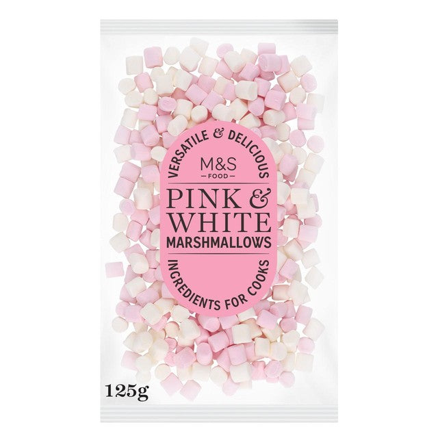 M&S pink and white mini marshmallows 125g, imported from the UK