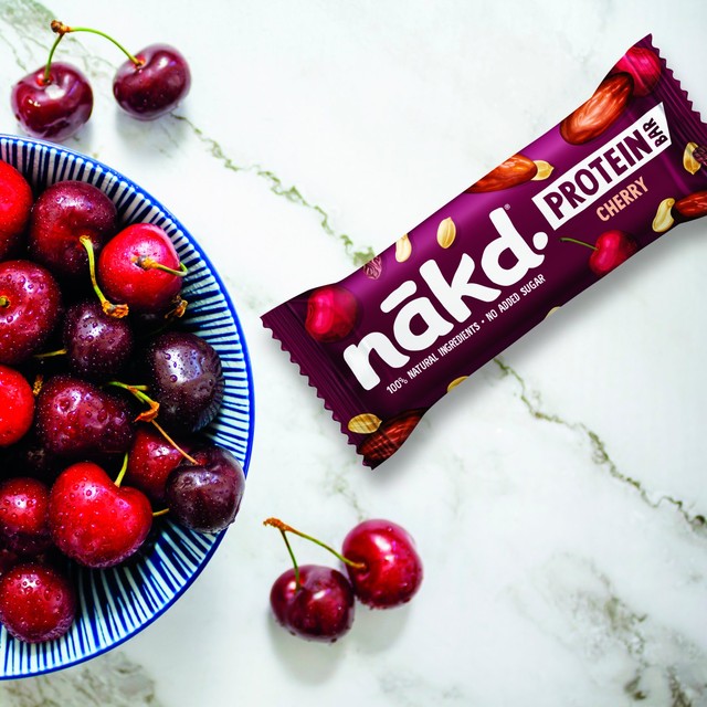 Nakd Protein Cherry multipack bars, imported from the UK